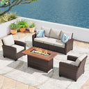 VICLLAX Versatile Wicker Patio Set: 5 Seater with Fire Table/Ottoman