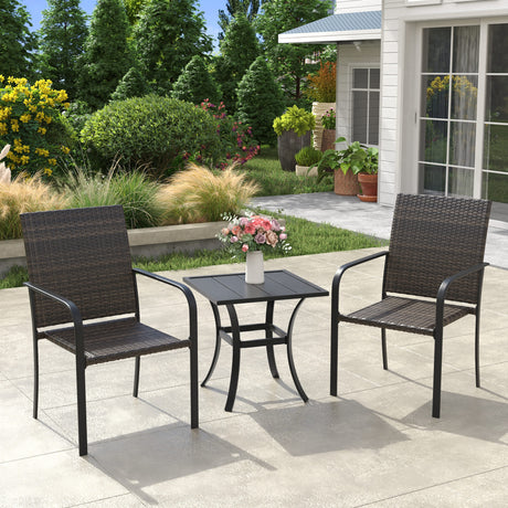Vicllax 3 Pieces Outdoor Dining Set, 18.5" Outdoor Round /Square Dining Table and 2 Stackable  Armchair, Bistro Set for Garden, Balcony & Backyard