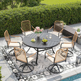 VICLLAX 7-Piece Outdoor Dining Set, 50” Round Metal Table with Umbrella Hole & Solana Swivel Chair