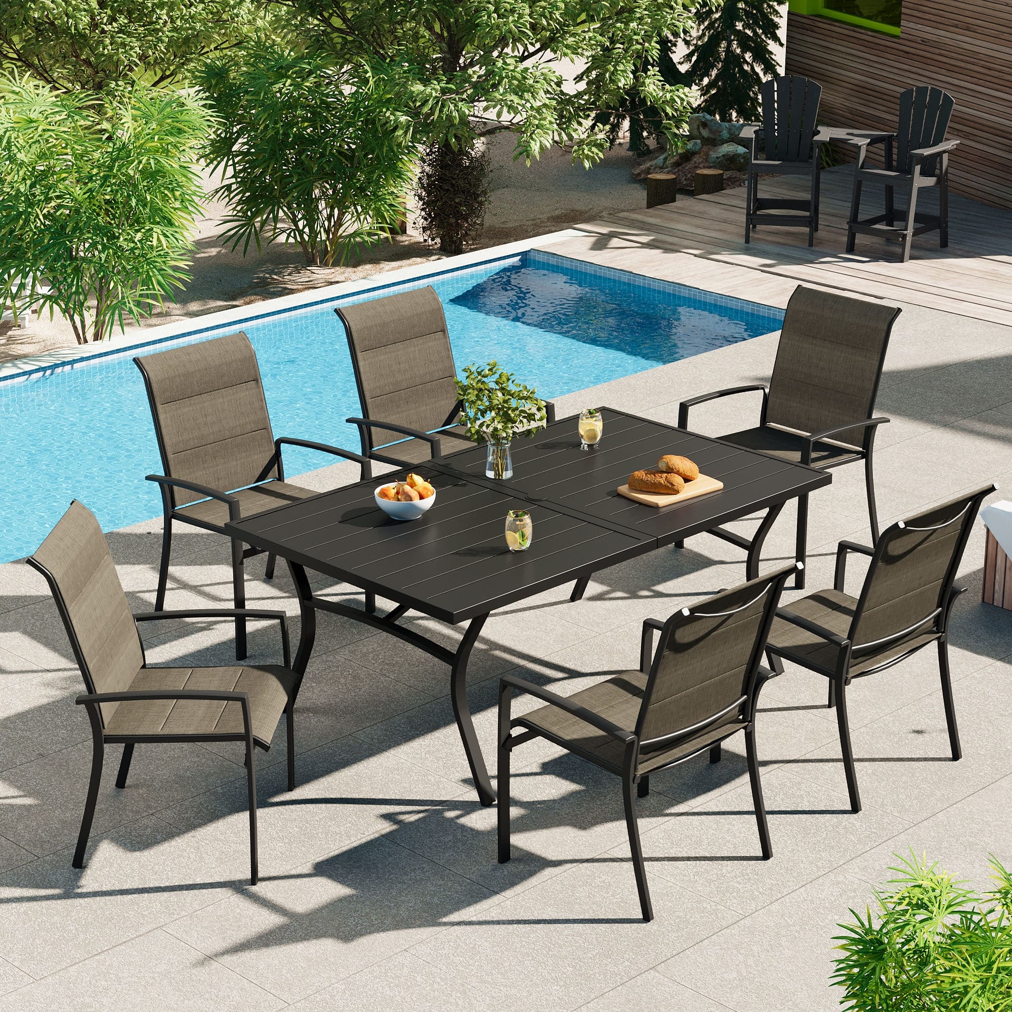 Vicllax 7 Pieces Outdoor Dining Set, Metal 63" Rectangular Table and Padded Stackable Sling Chair