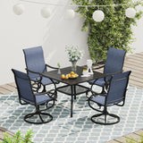 Vicllax 5 Pieces Outdoor Dining Set, 37.8" Metal Sqaure Table with Storage Shelf and Swivel Dining Chairs