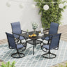 Vicllax 5 Pieces Outdoor Dining Set, 37.8" Metal Sqaure Table with Storage Shelf and Swivel Dining Chairs