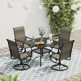 Vicllax 5 Pieces Outdoor Dining Set, 37.8" Metal Sqaure Table with Storage Shelf and Swivel Dining Chairs