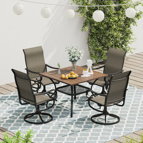 Vicllax 5 Pieces Outdoor Dining Set, 37.8" Metal Sqaure Table with Storage Shelf and Swivel Dining Chairs