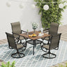 Vicllax 5 Pieces Outdoor Dining Set, 37.8" Metal Sqaure Table with Storage Shelf and Swivel Dining Chairs