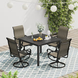 Vicllax 5 Pieces Outdoor Dining Set, Metal Sqaure Table with Umbrella Hole and Swivel Dining Chairs
