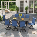 Vicllax Juego de comedor de exterior de 7 piezas con mesa rectangular de metal y sillas giratorias de textileno