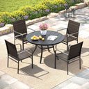 Vicllax Willow Circle 5/7 Pieces Wicker Dining Set, Round Metal Table and Wicker Armchairs