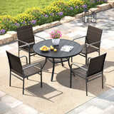 Vicllax Willow Circle 5/7 Pieces Wicker Dining Set, Round Metal Table and Wicker Armchairs