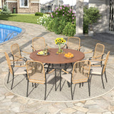 Vicllax 9 PCS Patio Dining Table Set, 53" Round Metal Table and Solana Stackable Chair