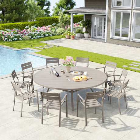 Vicllax Mesa redonda para patio de 42" con estante de almacenamiento y orificio para sombrilla ajustable 