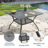 Vicllax 5 Pcs Outdoor Dining Set, Square Metal Table with Storage Shelf and 4 Swivel Chairs