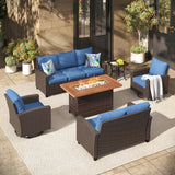 Vicllax Outdoor 5-Piece Wicker Sofa Set with Wicker Fire Table