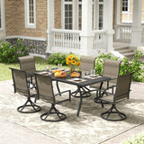 Vicllax 7 Pieces Outdoor Dining Set with Metal Rectangular Table and Padded Swivel Chair