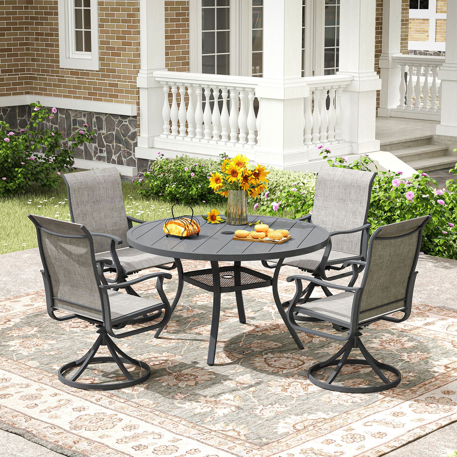 Vicllax 5/7 Pieces Outdoor Dining Set, Metal Round Dining Table and Premium Swivel Chairs