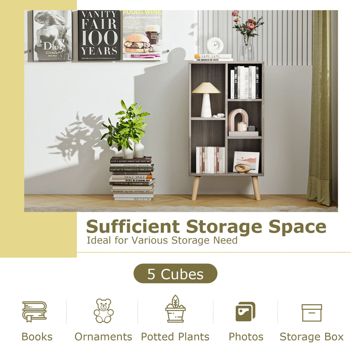 Vicllax Open Bookshelf with Legs, Storage Cube Floor Standing Display Shelf