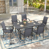 Vicllax 7 Pieces Outdoor Dining Set, Metal 63" Rectangular Table and Skyline Stackable Chair
