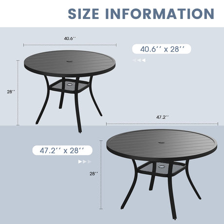 Vicllax Juego de comedor para exterior de 7 piezas con mesa redonda de metal de 48" y sillones de textileno 