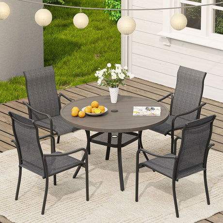 Vicllax 5/7 Pcs Outdoor Dining Set with Round Metal Table and High Back Stackable Chair