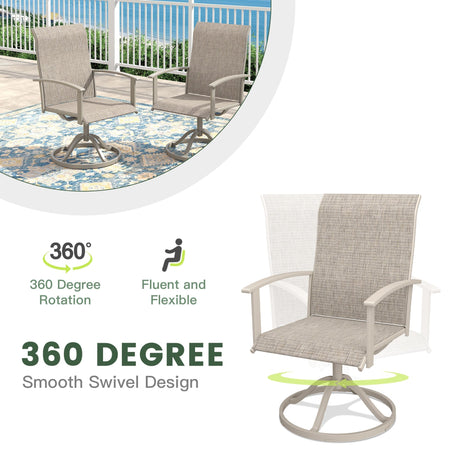 VICLLAX 5-Piece Outdoor Dining Set, 41” Round Metal Table with Umbrella Hole & 4 Swivel Rope-woven Chairs