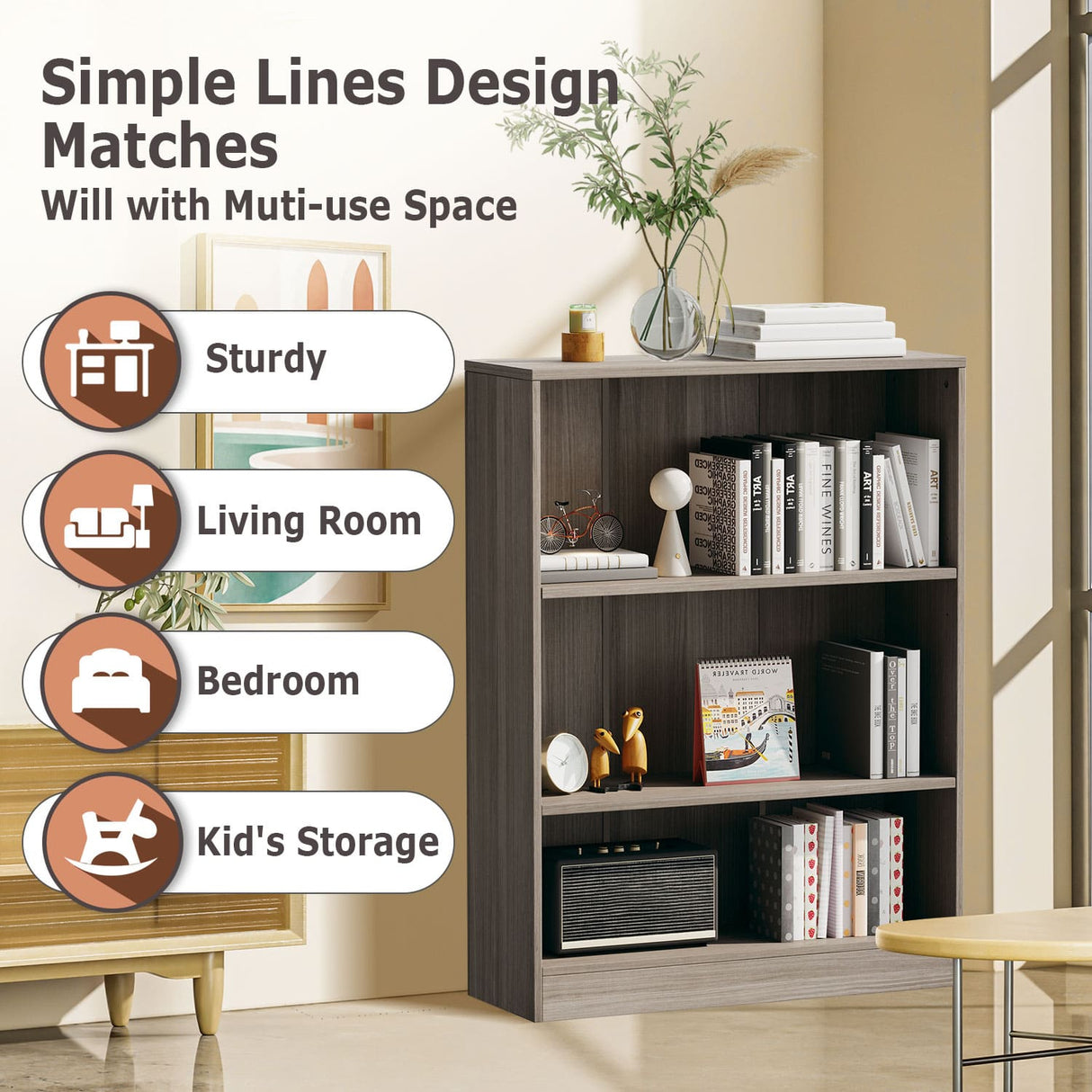 Vicllax Wooden Bookcase, 3/4/5 Shelf Display Open Bookshelves for Home Office