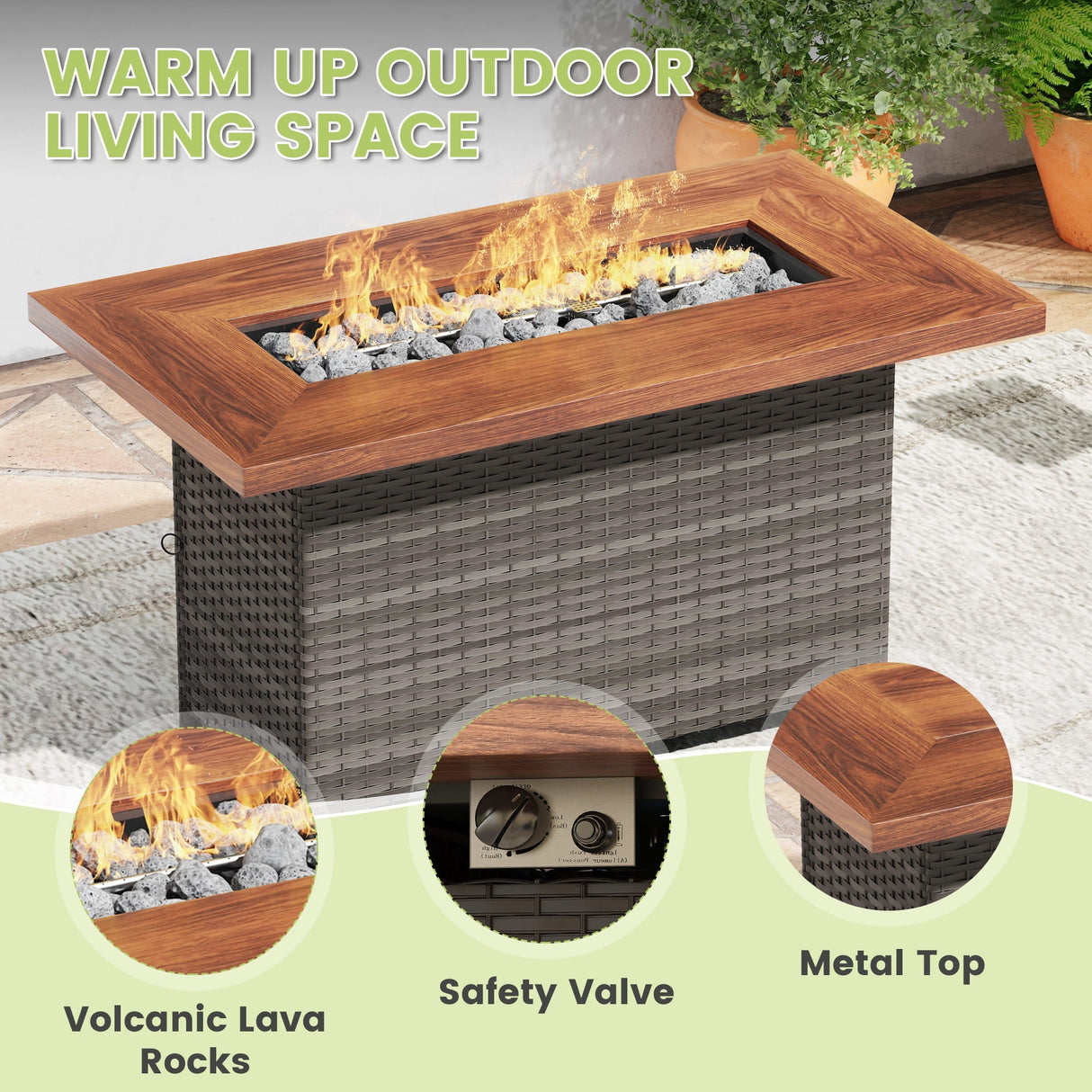 VICLLAX Versatile Wicker Patio Set: 5 Seater with Fire Table/Ottoman