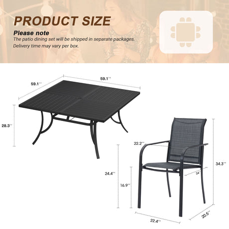 Vicllax 9 Pieces Outdoor Dining Set with 59" Square Dining Table and Stackable Chair