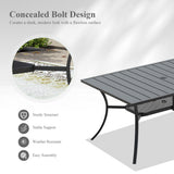Vicllax Juego de comedor de exterior de 7 piezas con mesa rectangular de metal y sillas giratorias de textileno