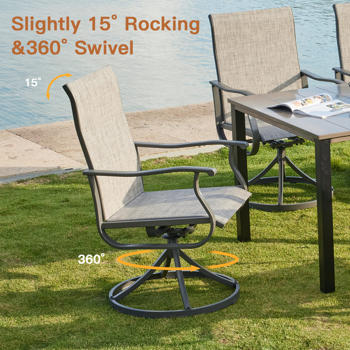 Vicllax 9 Pieces Outdoor Dining Set with 60" Round Dining Table and Premium Swivel Chairs