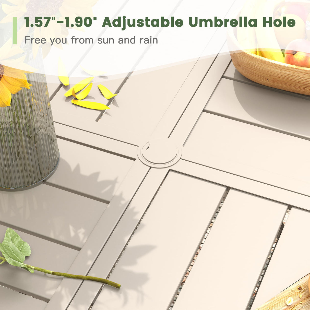 VICLLAX 5-pcs Outdoor Dining Set, 41” Round Metal Table with Umbrella Hole & 4 Swivel Textilene Chairs