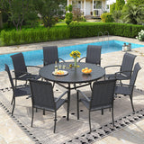 Vicllax 9 PCS Patio Dining Table Set, 53" Round Metal Table and Skyline Stackable Chair