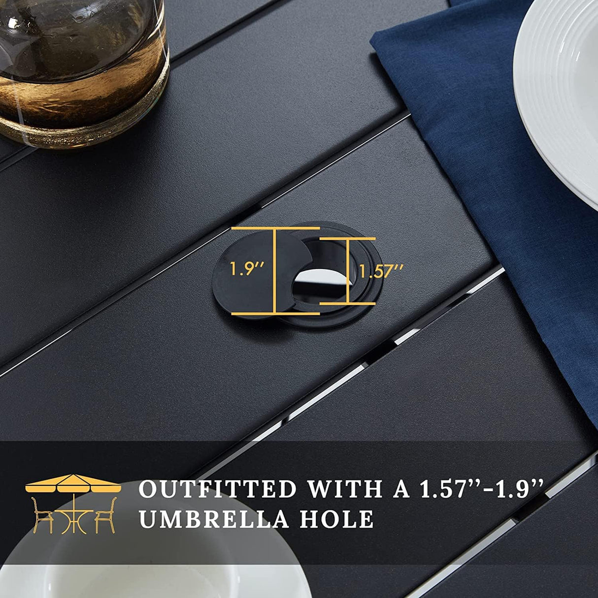 Vicllax 42" Round Metal Patio Table with Adjustable Umbrella Hole