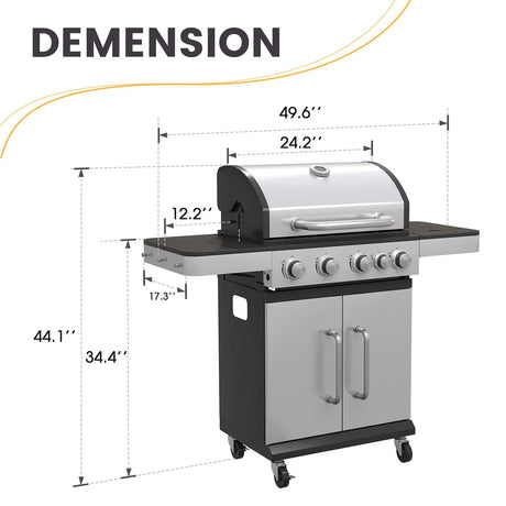 Vicllax BBQ Propane Gas Grill, Freestanding Grill Cart with Wheels