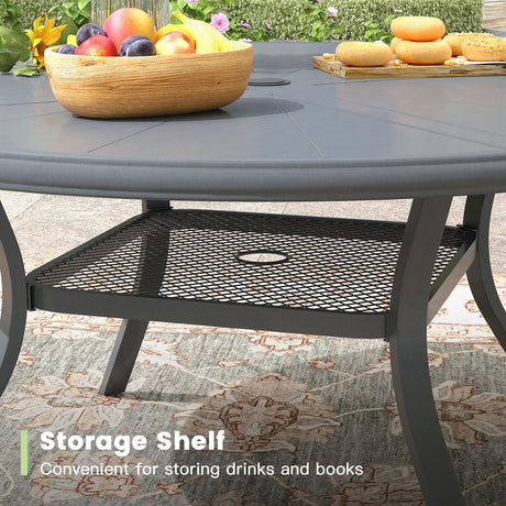 Vicllax Outdoor Round Dining Table, Patio Aluminum Tabletop with Storage Shelf
