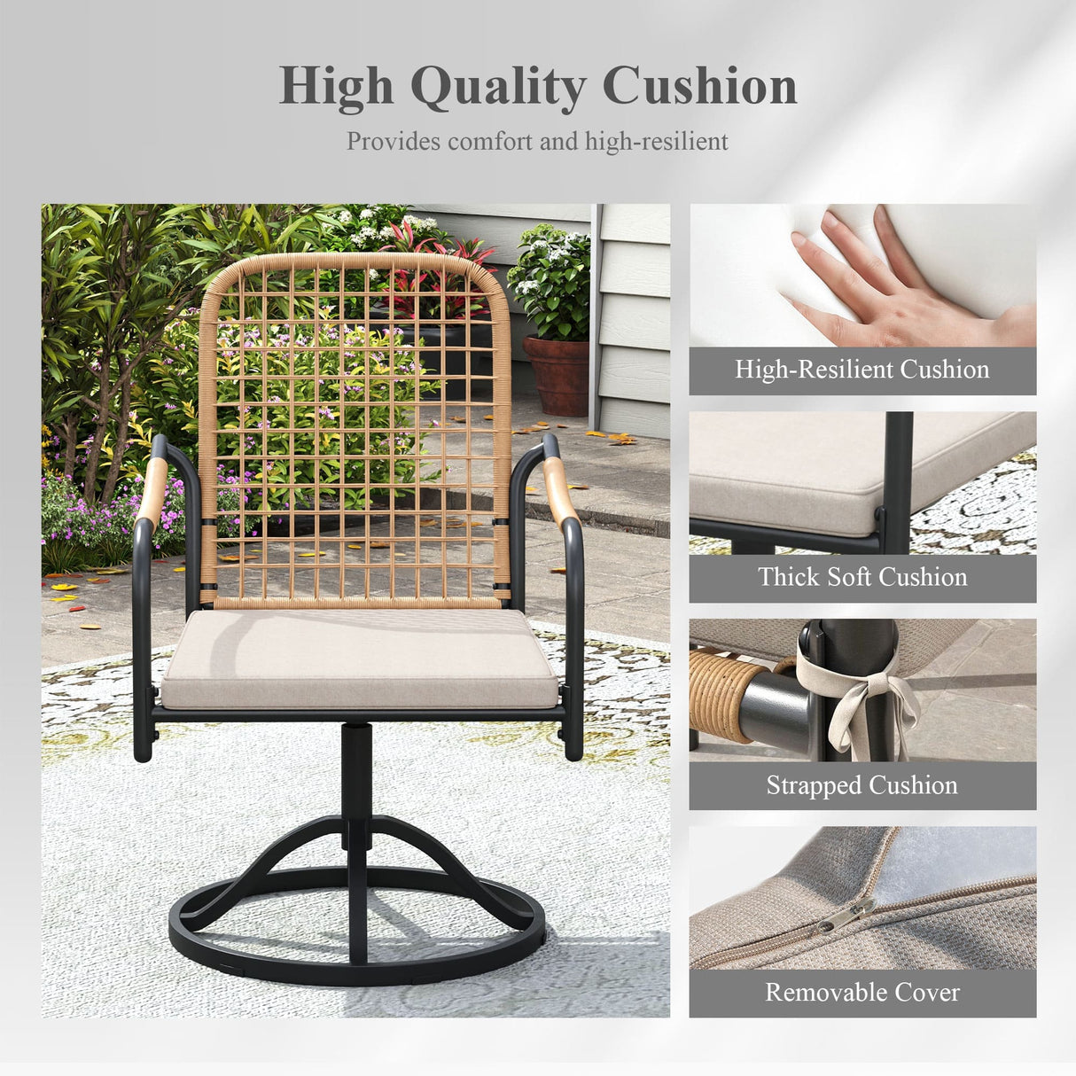 Vicllax 7 Pieces Outdoor Dining Set, Metal 63" Rectangular Table and Solana Swivel Chair