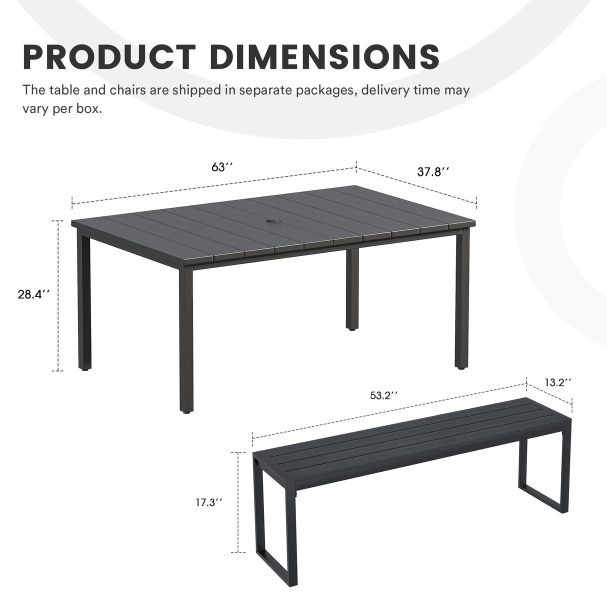 Vicllax 3-Piece Rectangular Metal Outdoor Dining Table and Bench Set