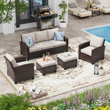 VICLLAX Versatile Wicker Patio Set: 5 Seater with Fire Table/Ottoman