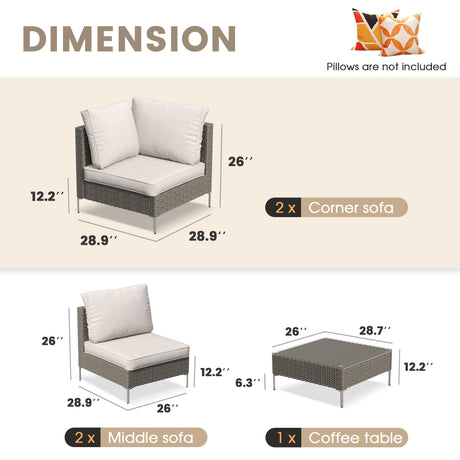 Vicllax 5/7 PCS Wicker Outdoor Conversation Set Patio Sectional Sofas with Glass Coffee Table