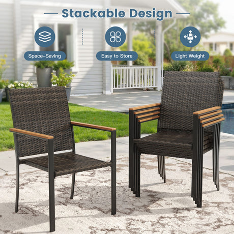 Vicllax Highlands Stackable Patio Dining Chair with Wood-Grain Accents, Set of 2