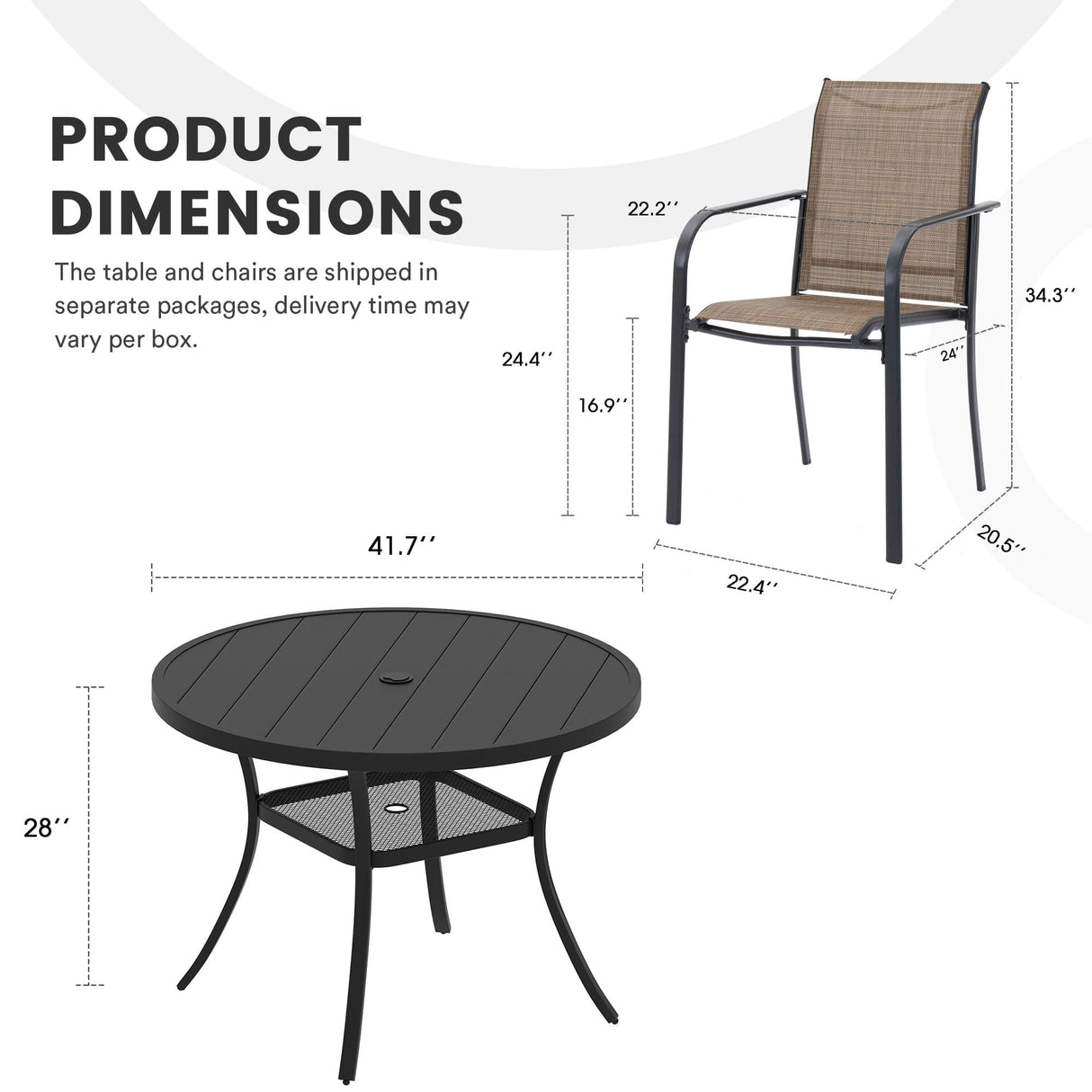 Vicllax Juego de comedor para exterior de 7 piezas con mesa redonda de metal de 48" y sillones de textileno 