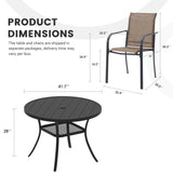 Vicllax Juego de comedor para exterior de 7 piezas con mesa redonda de metal de 48" y sillones de textileno 