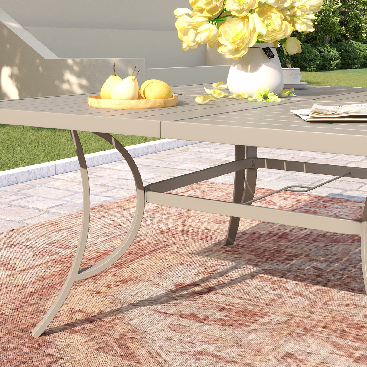 Vicllax 9 Pieces Outdoor Sandshell Dining Set with 59" Square Dining Table and Stackable Chair