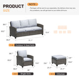 VICLLAX Versatile Wicker Patio Set: 5 Seater with Fire Table/Ottoman