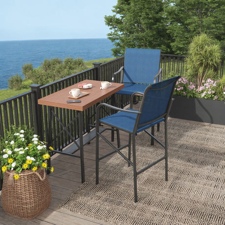 Vicllax Bar Table Set for 2, 3 Pcs Wooden-Like Table and Stools with Backrest and armrests, for Nook Balcony