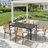 Vicllax 7 Pieces Outdoor Dining Set, Rectangular Metal Table and Solana Stackable Chair