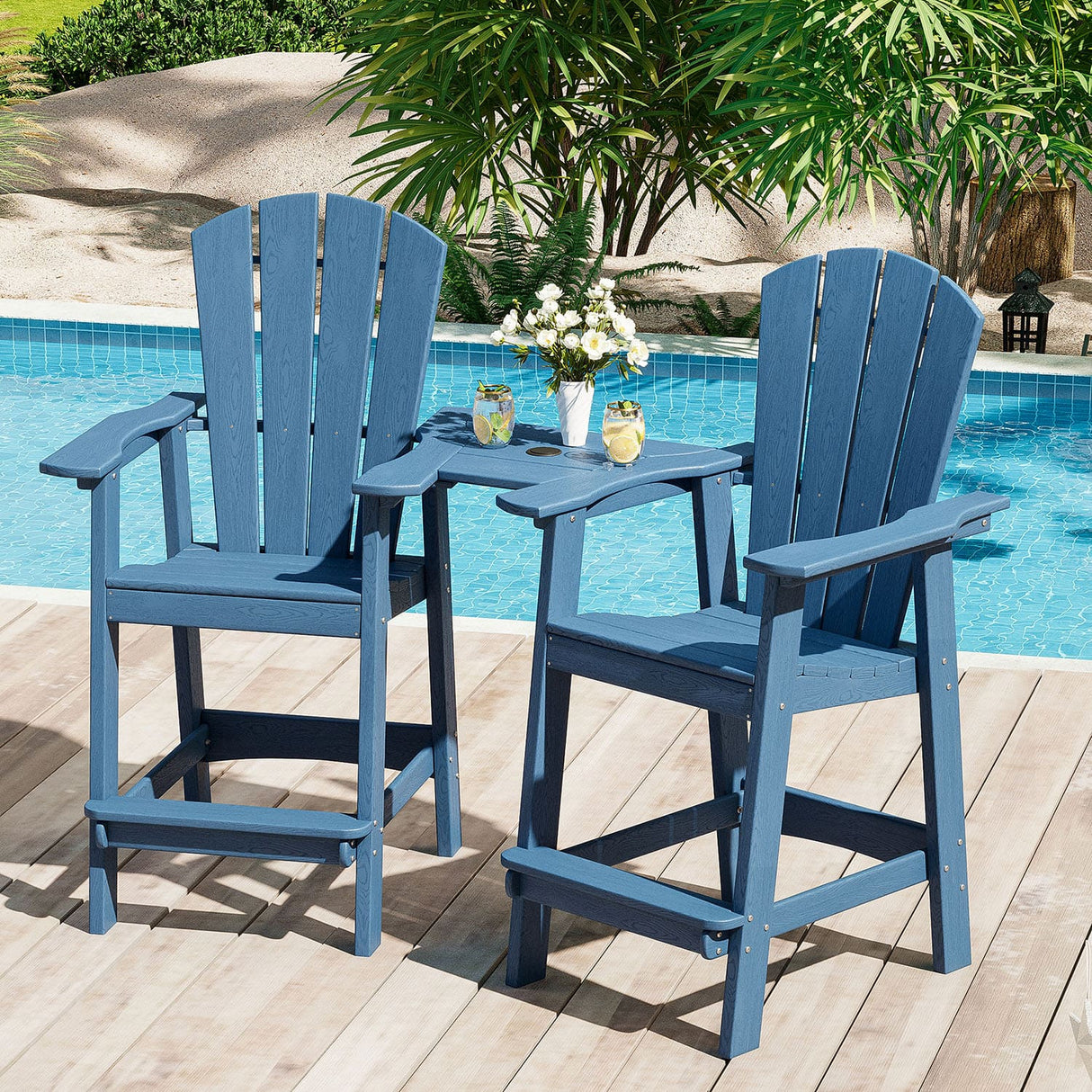Vicllax Outdoor HDPE Adirondack Bar Chair, Patio Bar Stools with Umbrella Hole