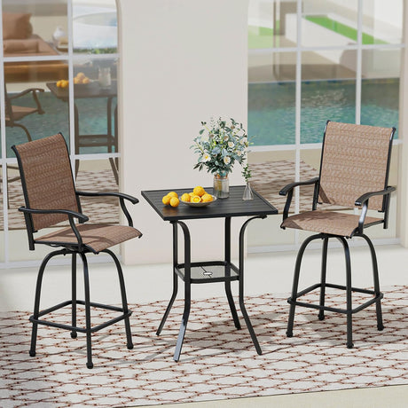 Vicllax Mesa de bar para exteriores con orificio para sombrilla, mesa cuadrada de altura con barra de metal para patio 