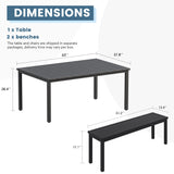 Vicllax 3-Piece Rectangular Metal Outdoor Dining Table and Bench Set