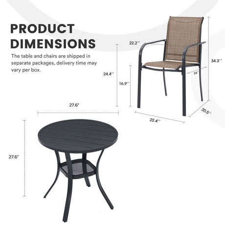 Vicllax 3-Piece Patio Bistro Set, Outdoor Stackable Sling Chairs and Metal Round Table