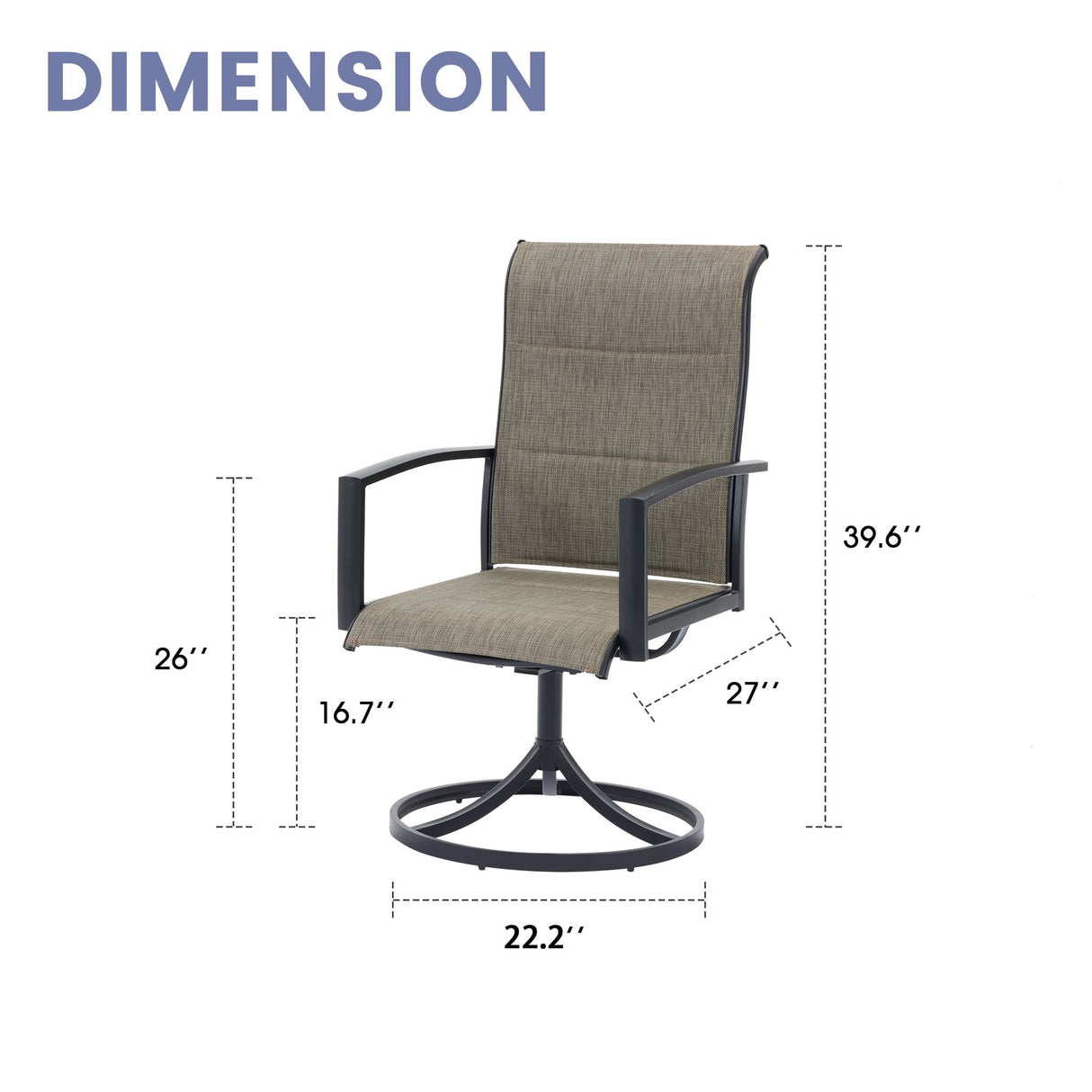 Vicllax Patio Padded Swivel Dining Chairs with Textilene Deep Seating and Armrest